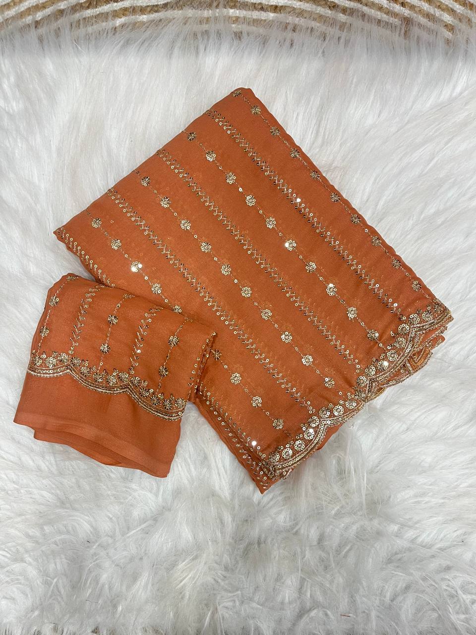 Premium Heavy Star Georgette Sequin Saree