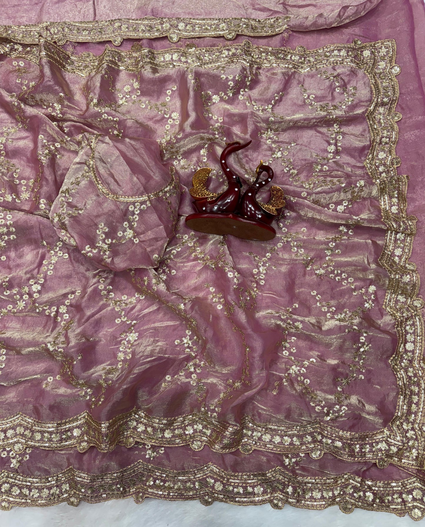 Premium Soft Space Silk Saree with Sequins Embroidery Work