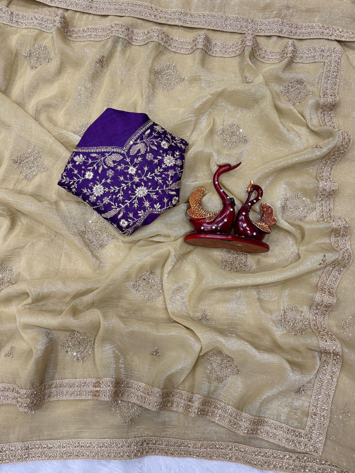 Premium Soft Crunchy Silk Saree with Beads, Sequins & Dori Embroidery