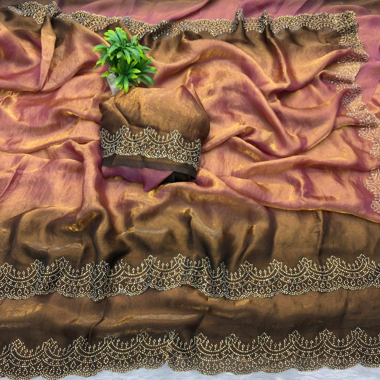 Premium Space Silk Padding Saree with Jarkan Work