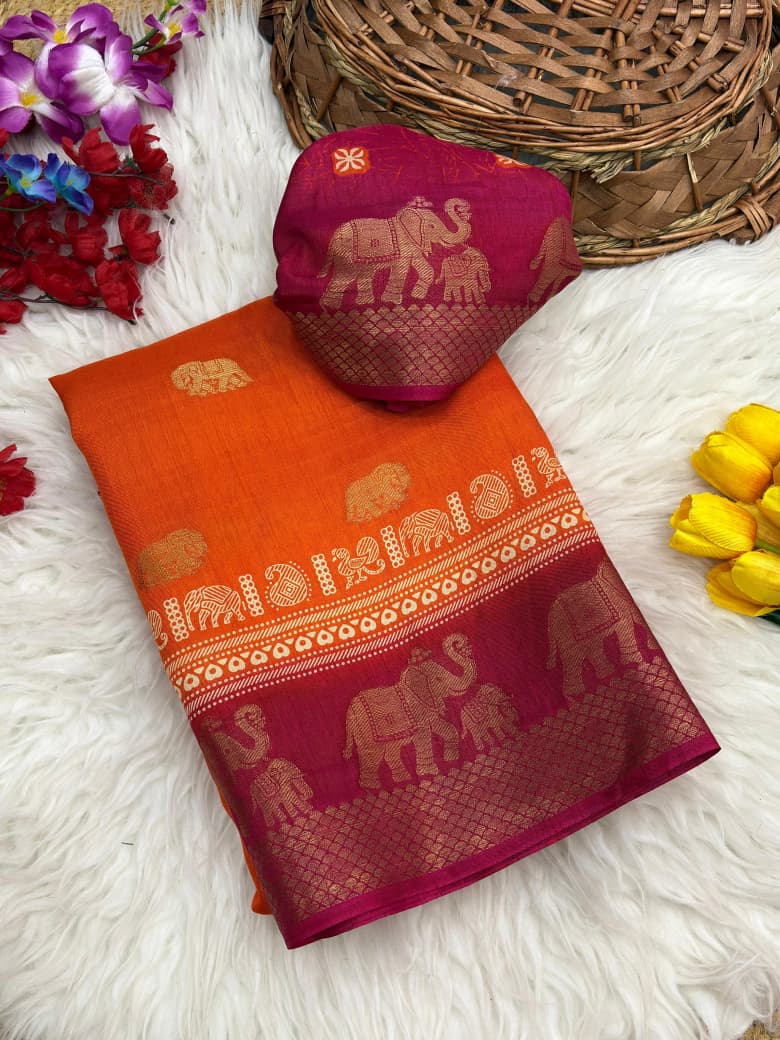 Premium Dola Silk Printed Saree with Jacquard Butti & Border