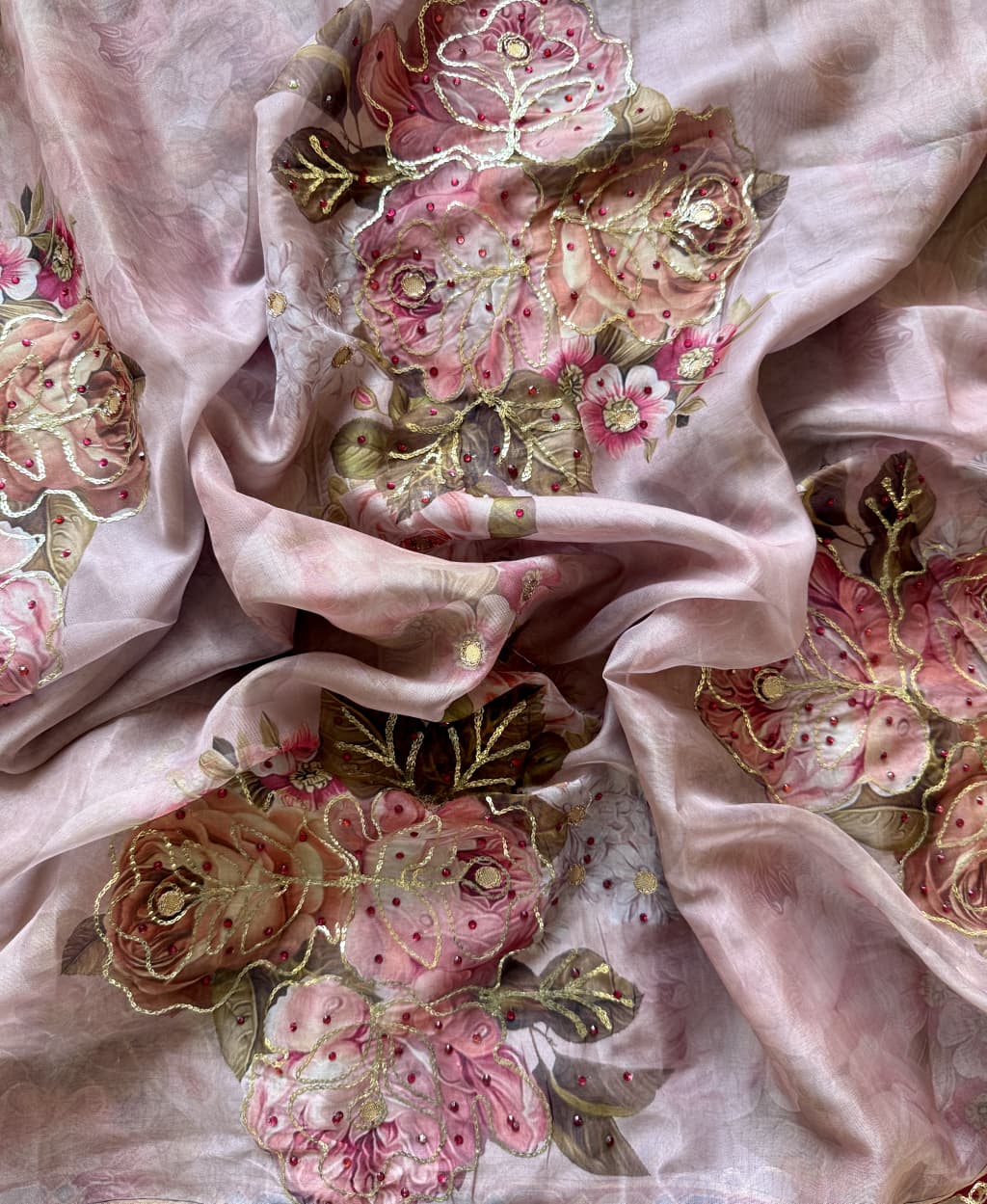 Premium Pure Tebby Silk Saree with Digital Floral Print & Sequins–Diamond