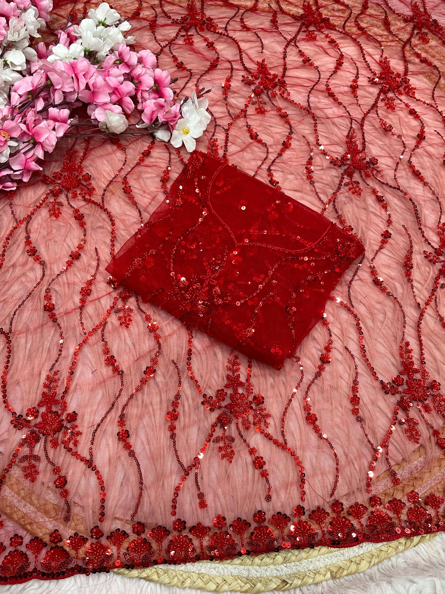 Designer Butterfly Net Saree with Arco Border & Embroidered Blouse