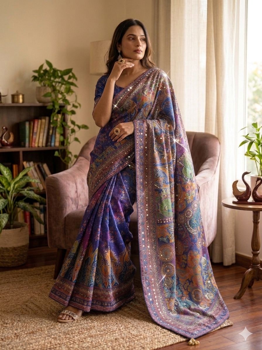 Elegant Soft Chinnon Fabric with Beautiful Floral Print
