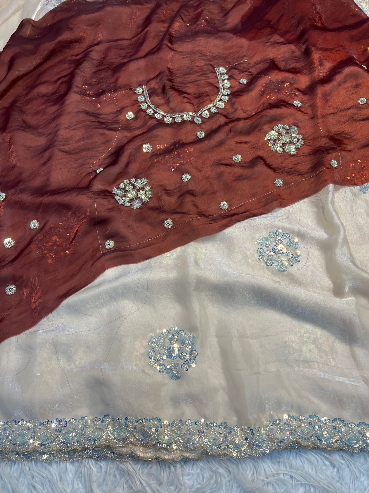 Premium Space Silk Sequins Saree with Designer Handwork Blouse