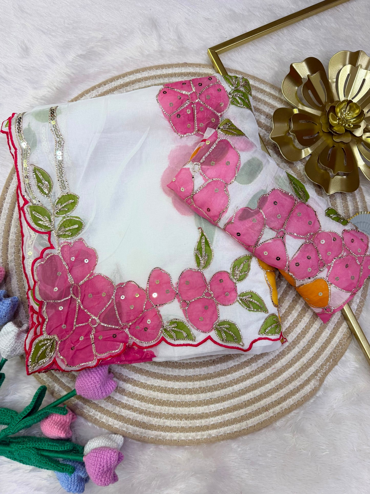 Elegant Tebby Silk Saree with Handcrafted Brush Paint Design