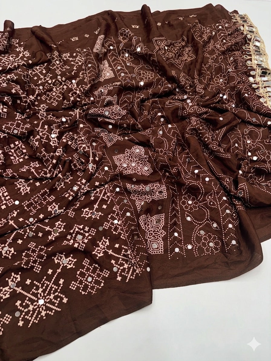 Premium Pure Satin Silk Saree with Real Mirror Work & Rich Pallu