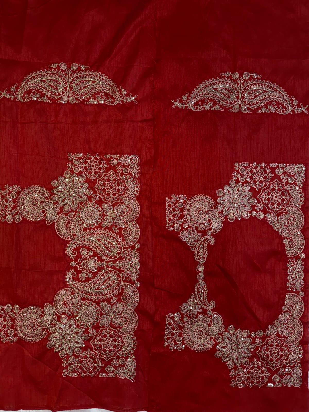 Premium Ivory Organza Saree with Rich Red & Beige Embroidered Border