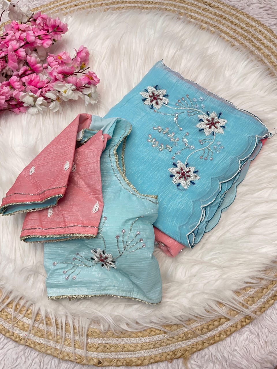Premium Crunchy Chiffon Saree with Khatli Cutdana Handwork