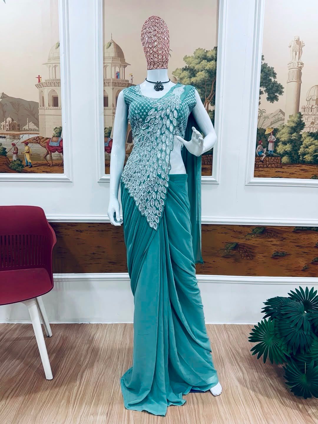 Party Wear Heavy Georgette Saree with Designer Stitched Blouse