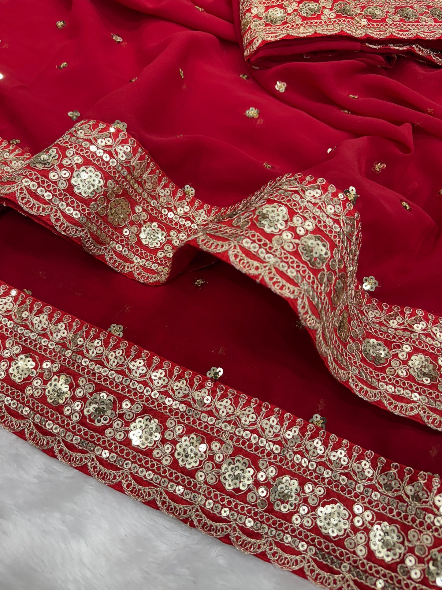 Premium Pure Georgette Saree with Sequins & Dori Embroidery Lace Border