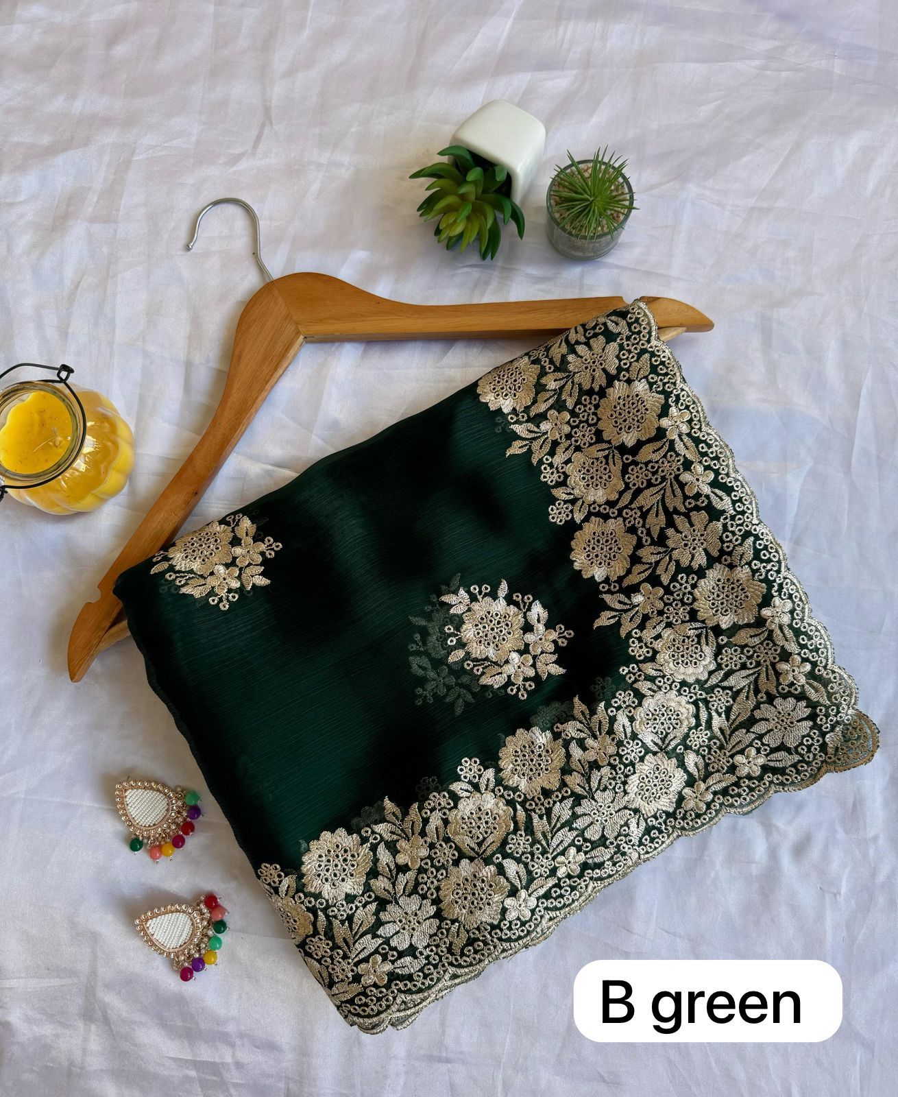 PURE JIMI CHU SILK SAREE WITH HEAVY THREAD EMBROIDERY WORK.