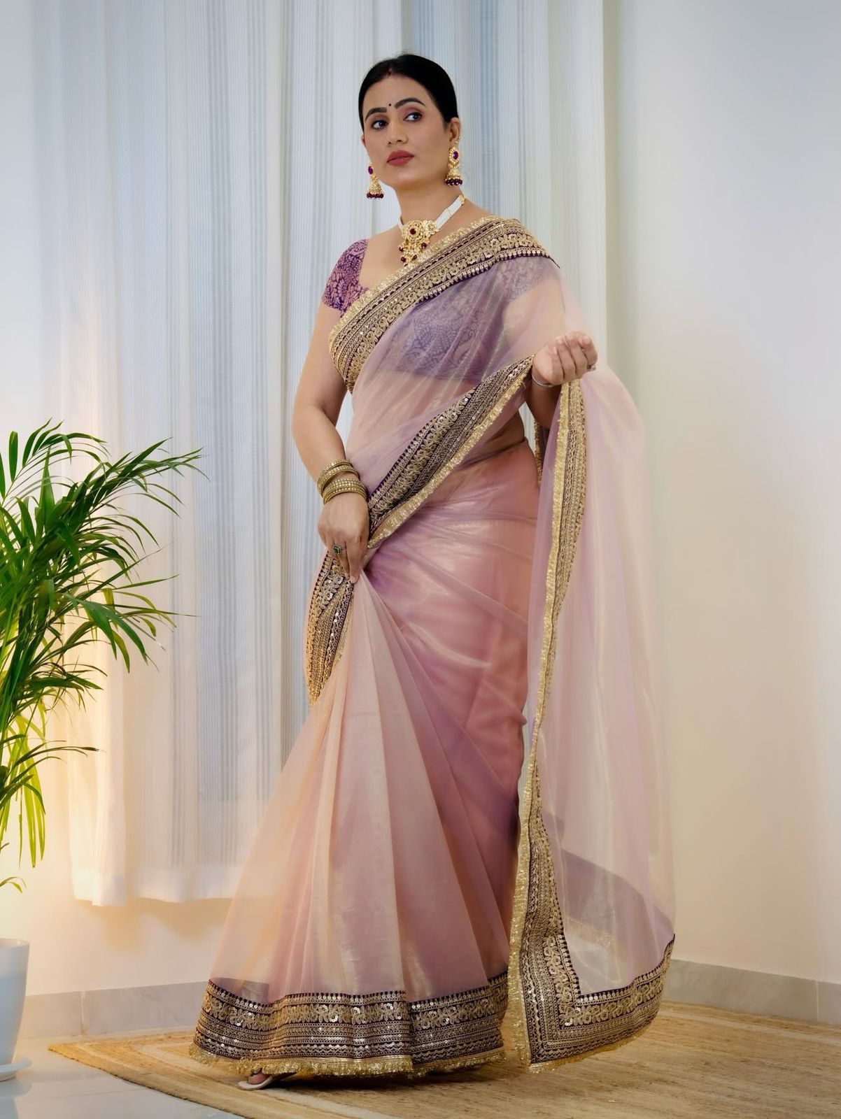 Beautiful Sequance and Dori Embroidery Work Saree