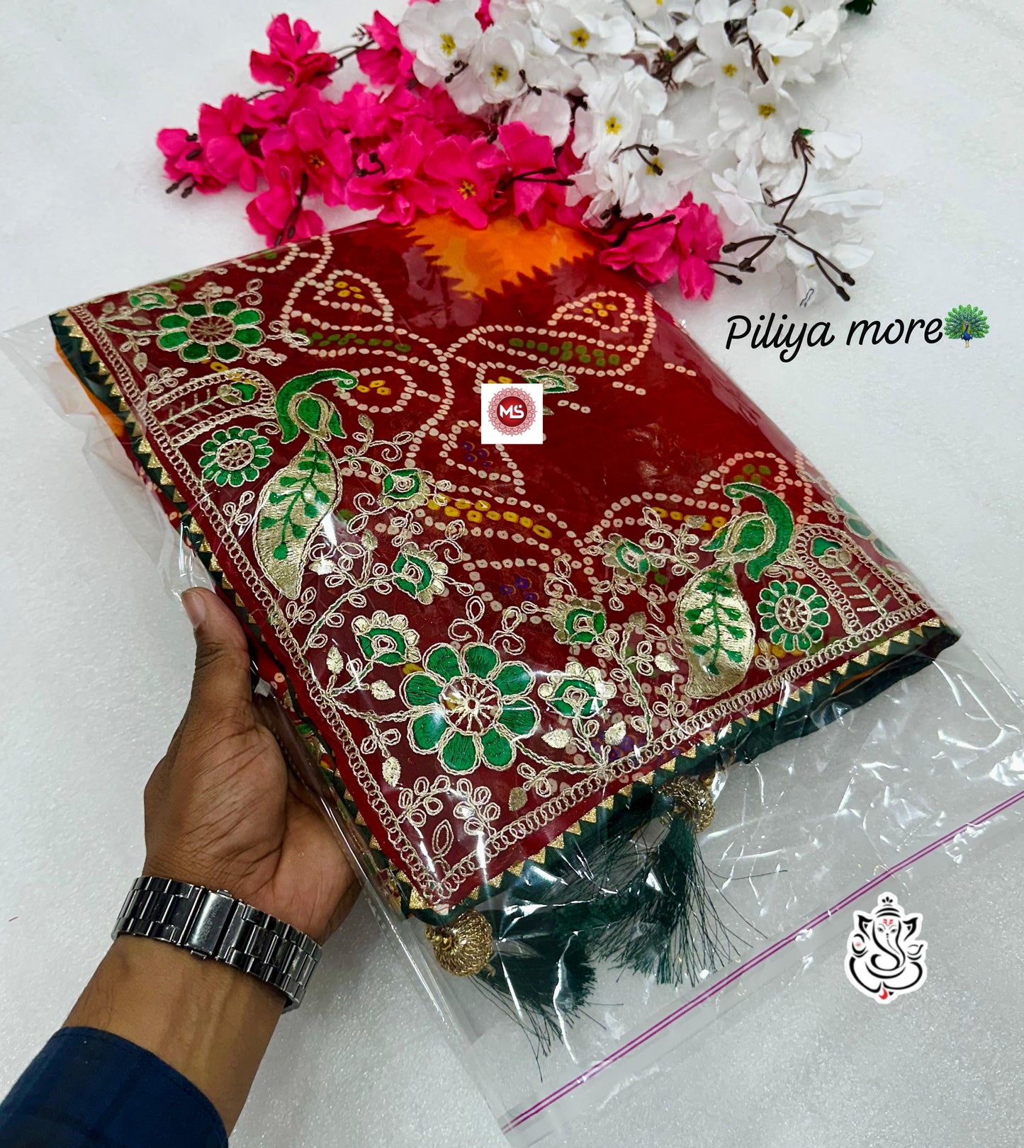 Premium Heavy Georgette Bandhej Saree with C-Pallu & Gota Patti Work