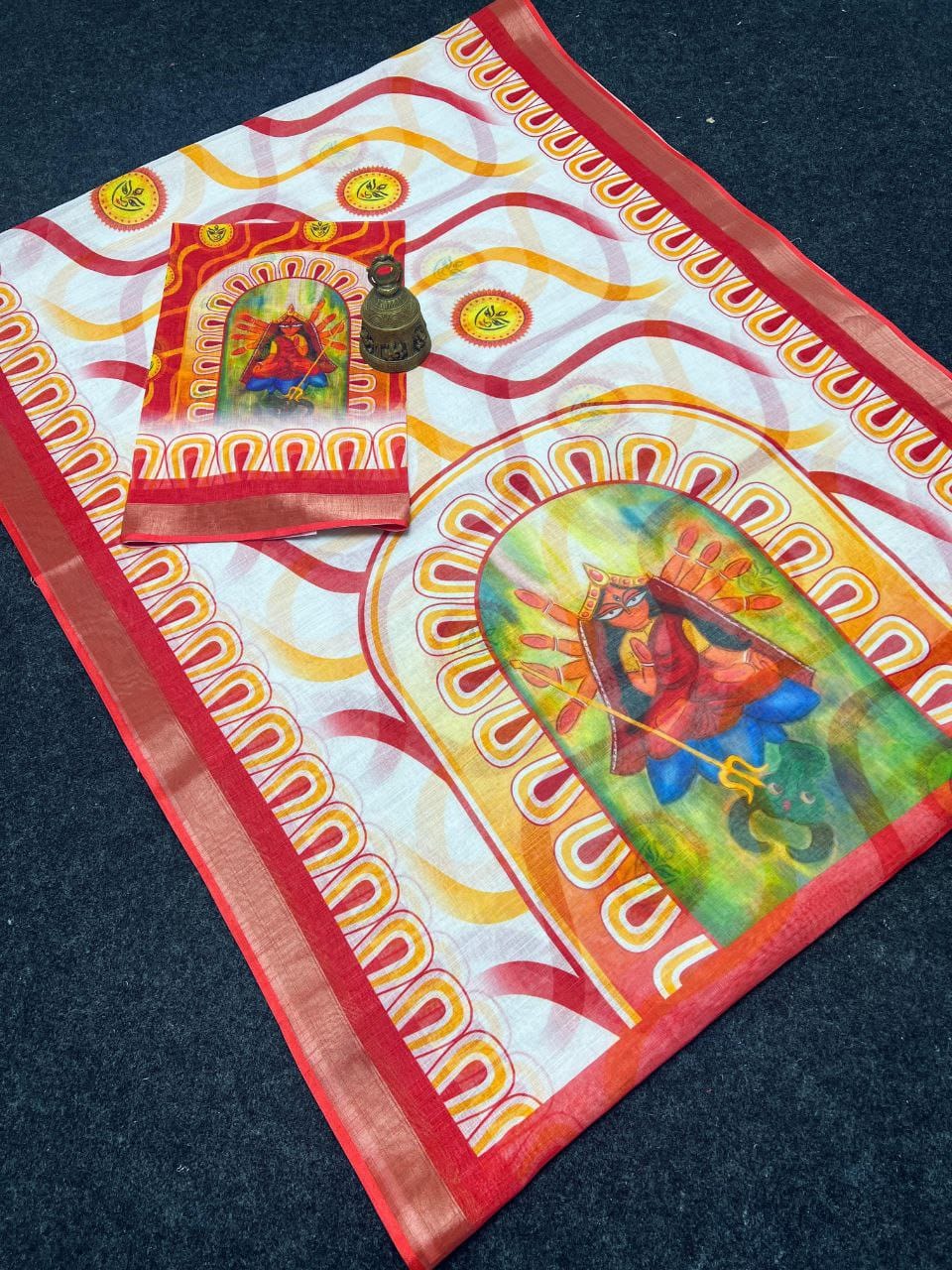 Festive Durga Puja Special Handcrafted Look Linen Cotton Saree