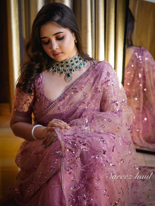 Premium Heavy Mono Butterfly Net Embroidered Saree with Designer Pallu