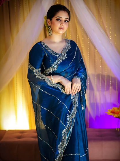 Designer Bareberry Chiffon Saree with Heavy Handcrafted Khatli Work