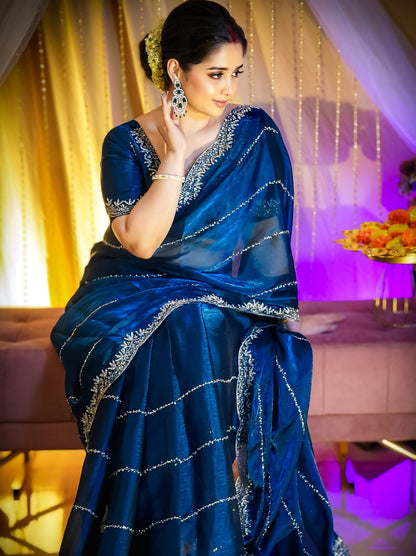 Designer Bareberry Chiffon Saree with Heavy Handcrafted Khatli Work