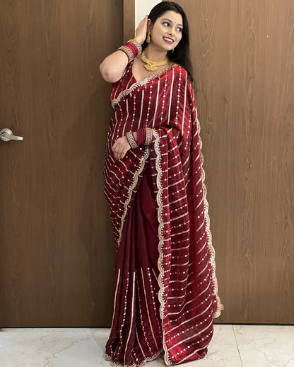 Beautiful Sequence Embroidery Work Saree