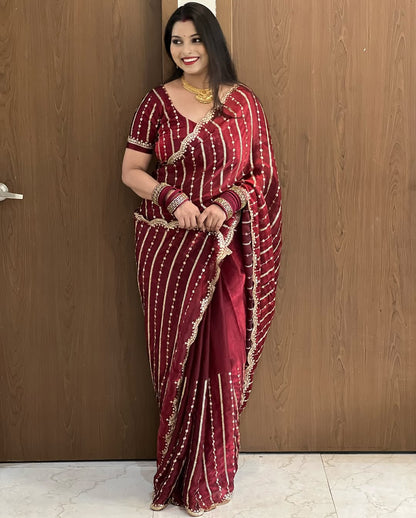 Beautiful Sequence Embroidery Work Saree