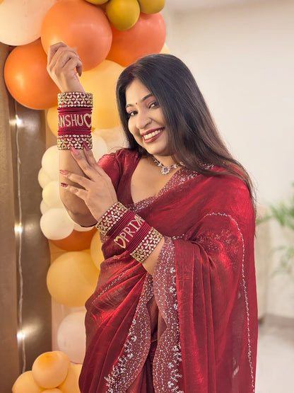 Fendy Chiffon saree with Jar khan Dimond Work