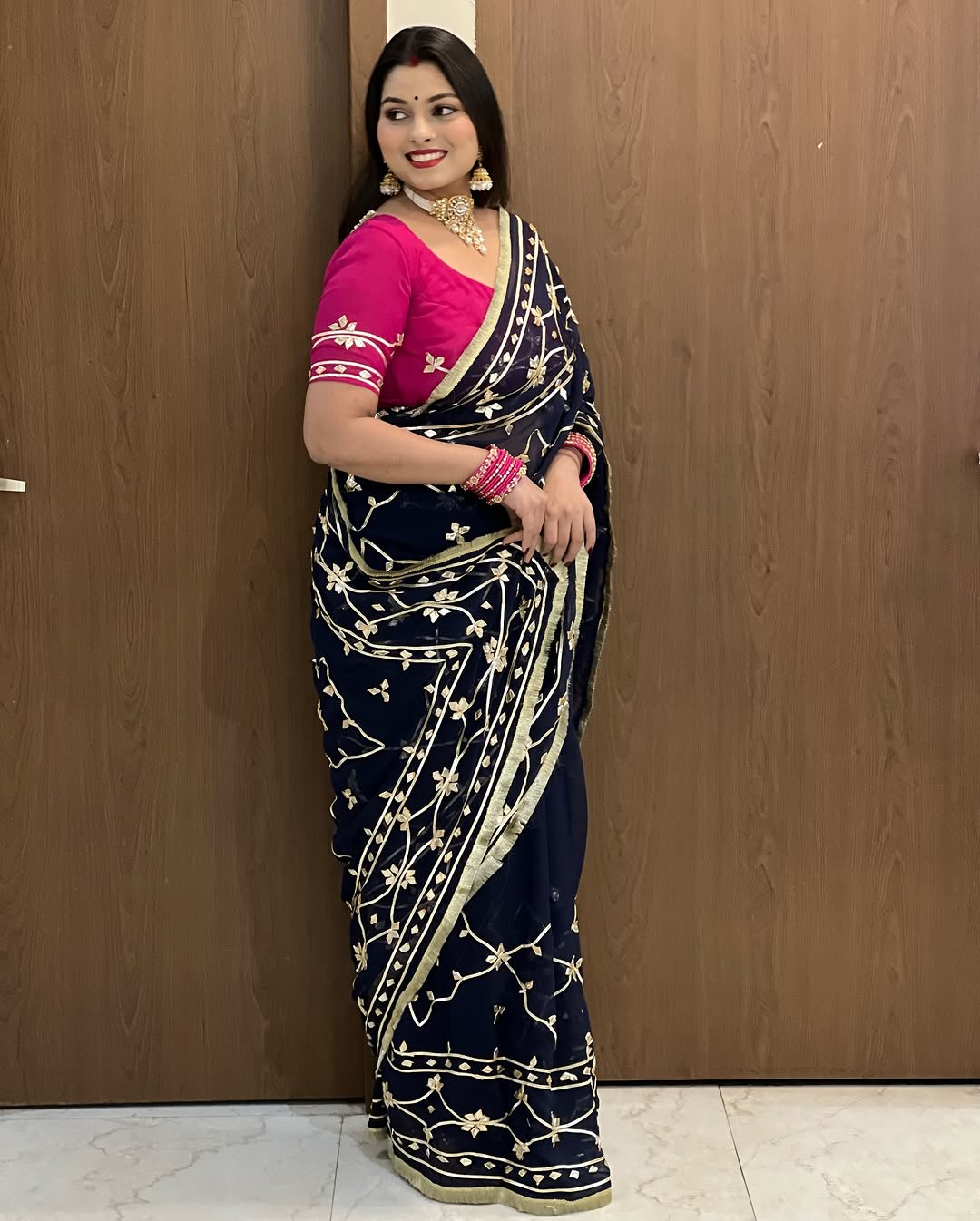 Original Hand Kachhi Gotta Work Heavy Georgette Saree with Sequins Lace Border