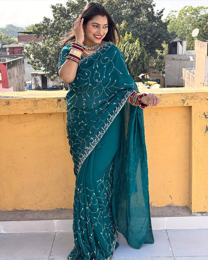 Premium Blooming Rangoli Embroidered Saree