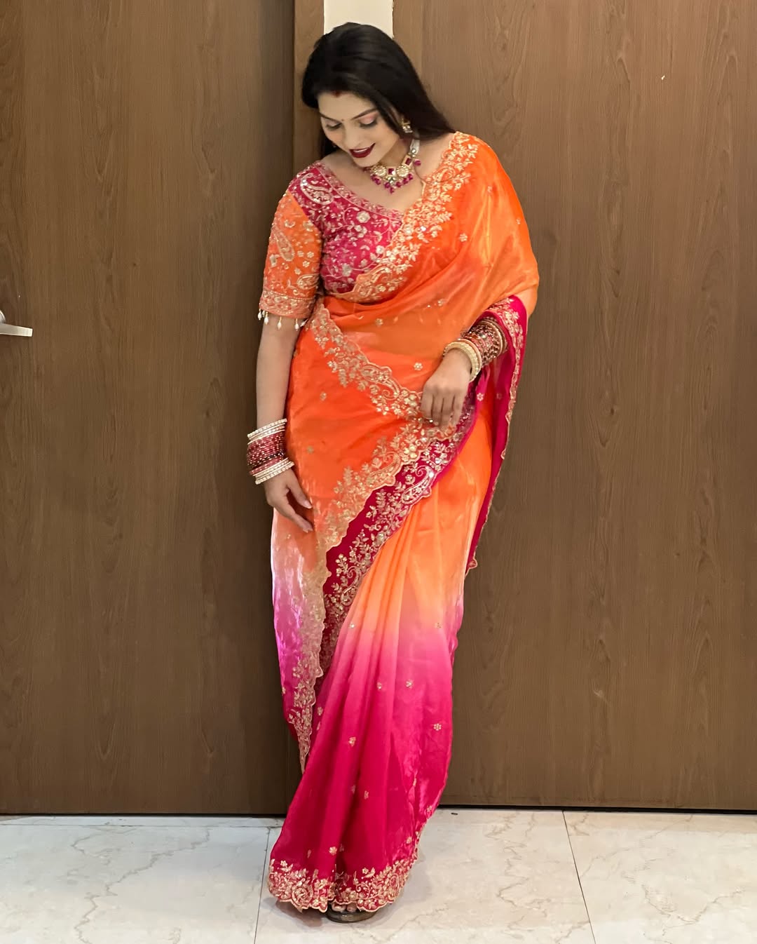 Designer Fendy Satin Saree with Heavy Embroidery Sequence Work