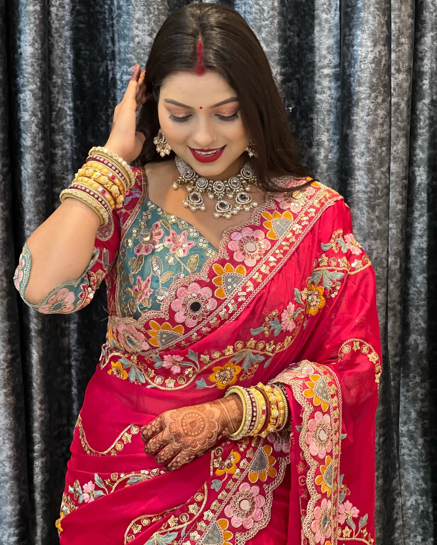 Premium Fancy Crush Silk Padded Work Saree with Beautiful Embroidery