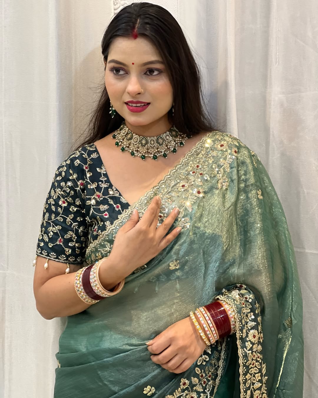 Premium Shaded Soft Frendy Chiffon Saree with Sequins Embroidery