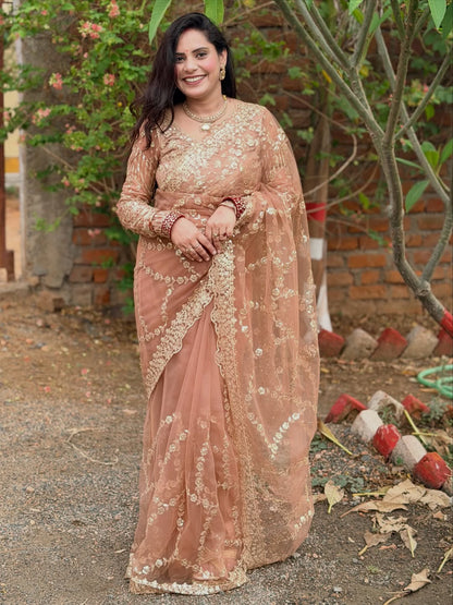 Premium Soft Net Saree with Sequins & Zari Embroidery
