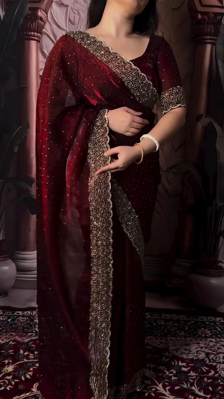 Fendi Space Silk Saree with All-Over Jarkan Work