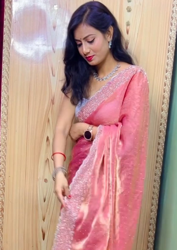 Fendi Space Silk Saree with All-Over Jarkan Work