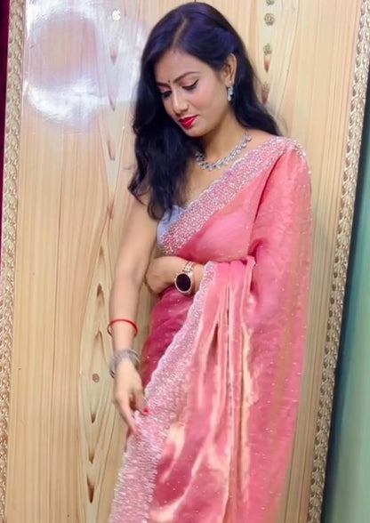 Fendi Space Silk Saree with All-Over Jarkan Work