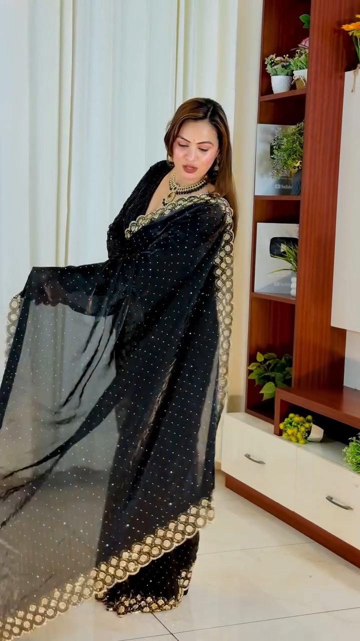 Premium Space Silk Padding Saree with Original Jarkan Diamond Work