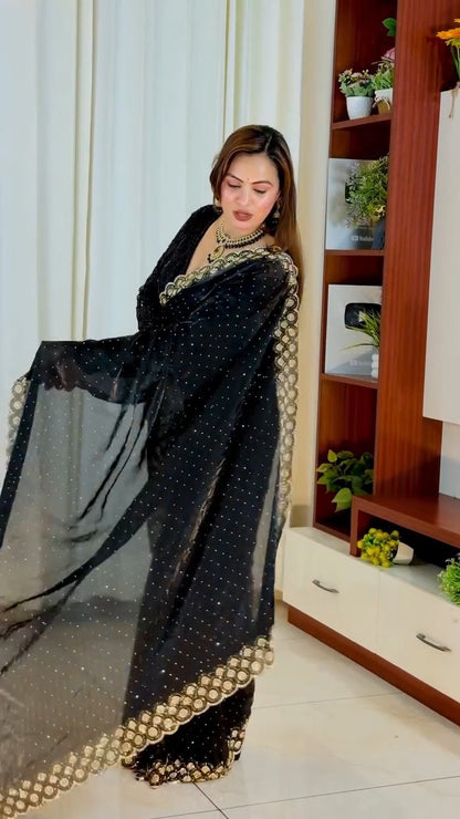 Premium Space Silk Padding Saree with Original Jarkan Diamond Work