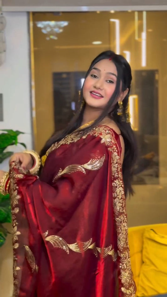 C -Pallu 3mm multi sequence  Embroidery Work Saree