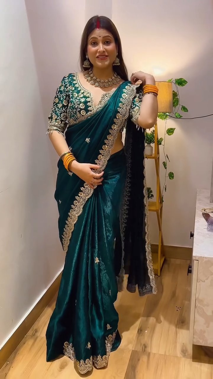 Premium Heavy Fox Blooming Saree With Exquisite Sequins & Cording Embroidery work