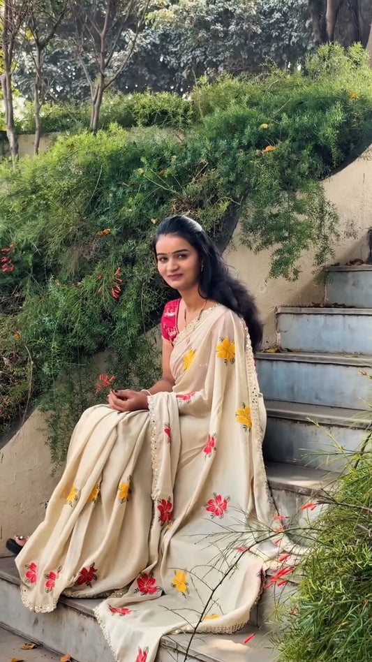 Premium Rangoli Silk Saree with Original Zari & Real Mirror Work