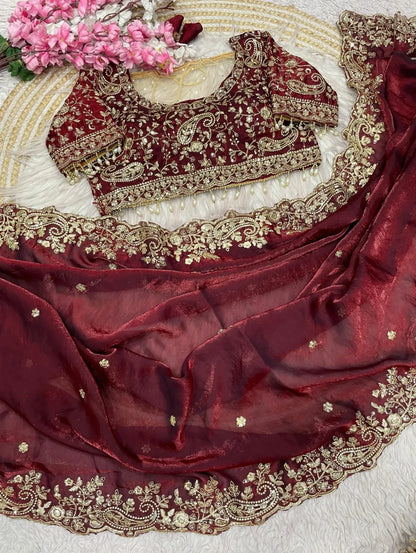 Fendy Satin Saree with 3mm Sequin Embroidery & Heavy Border