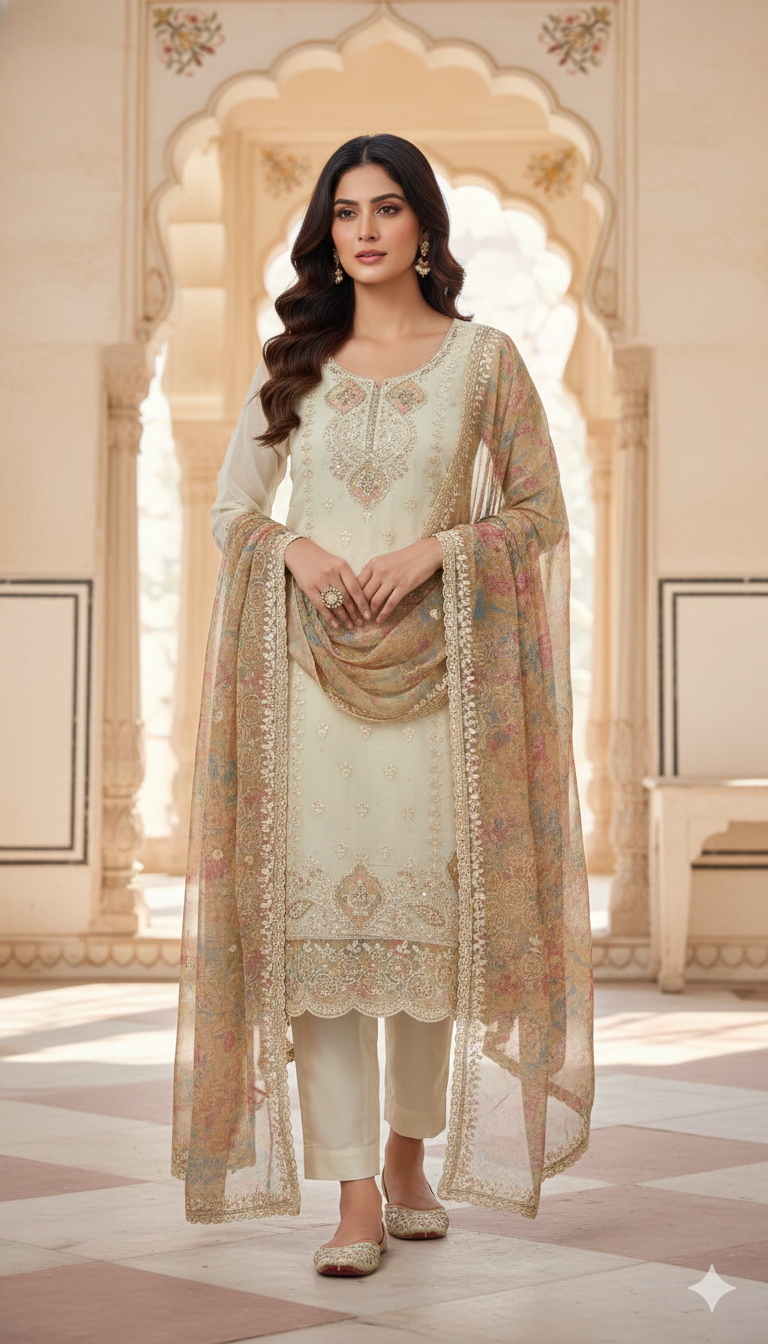 Elegant Rose Gold Suit Set with Heavy Embroidery & Jharkhan Work