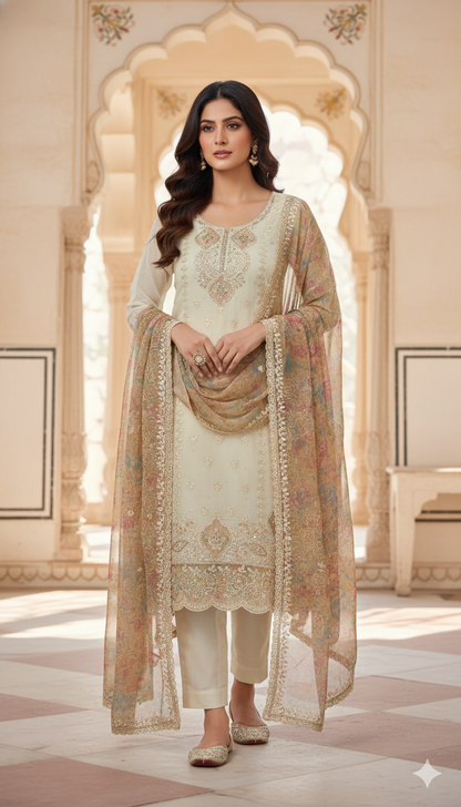 Elegant Rose Gold Suit Set with Heavy Embroidery & Jharkhan Work