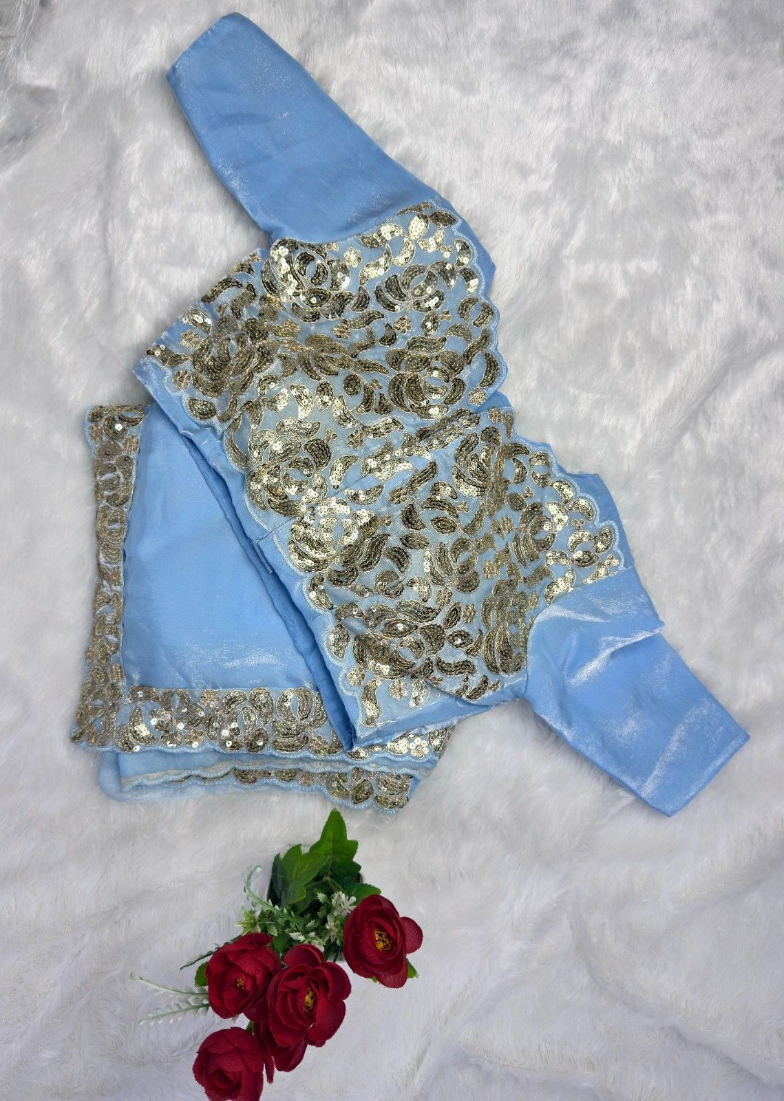 Premium Satin Chiffon Saree with 3mm Sequins Lace Work