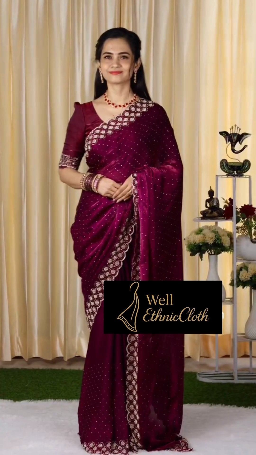 Delicately handcrafted Diamond work Saree