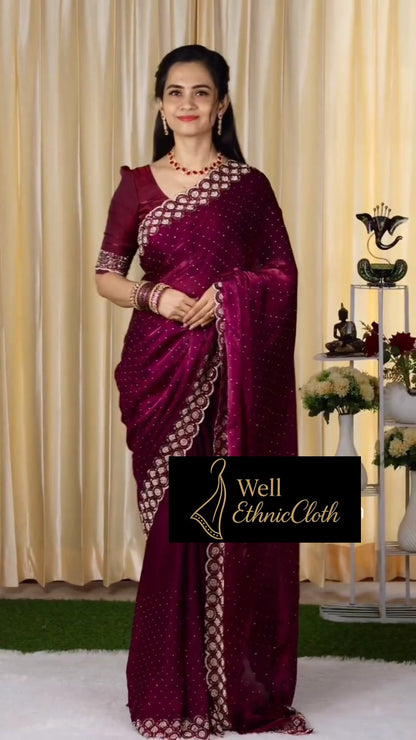 Delicately handcrafted Diamond work Saree
