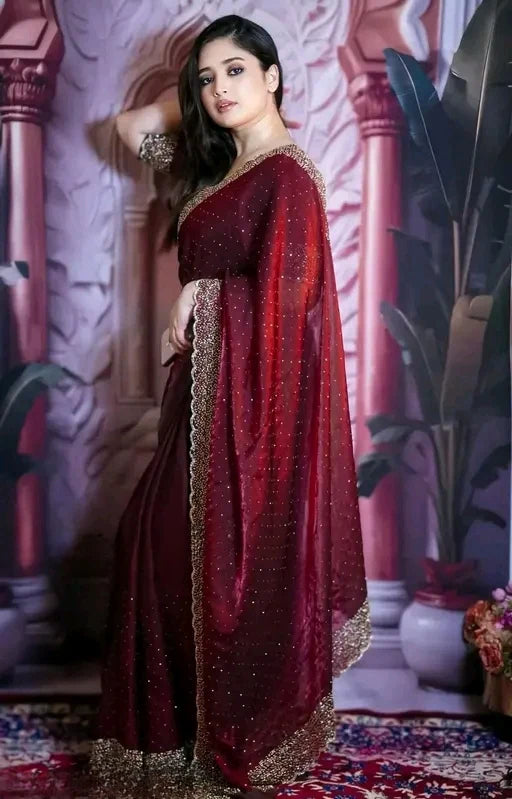 Fendi Space Silk Saree with All-Over Jarkan Work