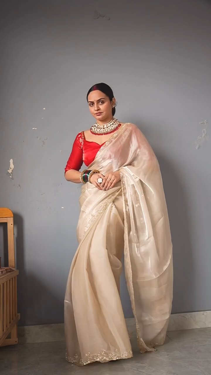 Soft Jimmi choo Sequins and katdana handwork Saree