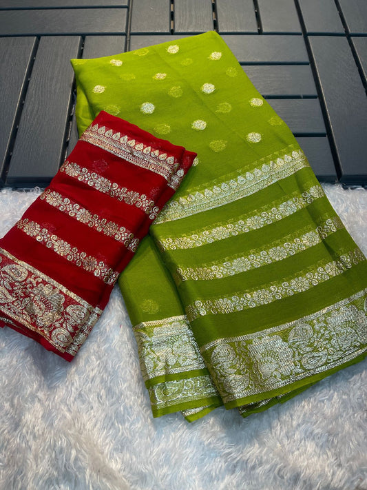 Latest Function wear Viscose Georgette Jacquard Weaving Work Fancy Designer Saree