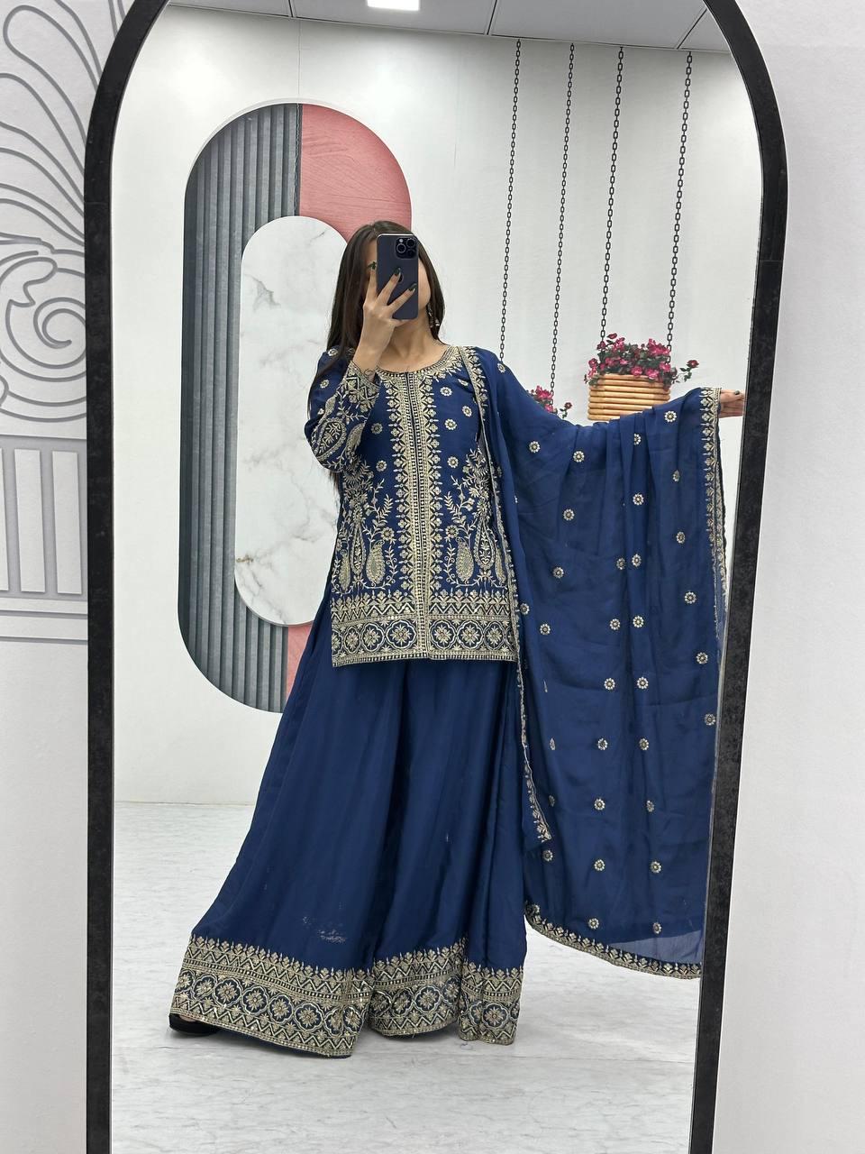 New Designer Party Wear Top Plazzo & Dupatta Set👗