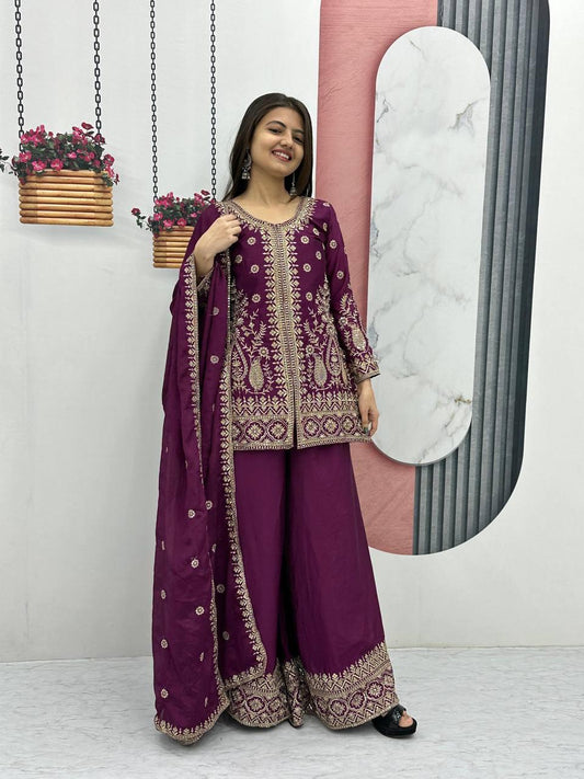 New Designer Party Wear Top Plazzo & Dupatta Set👗